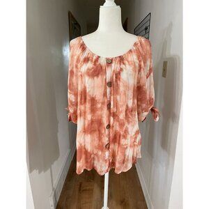 EUC Unique Spectrum Women's Tie-Dye Button-Down Top 3/4 Sleeves Size 1X